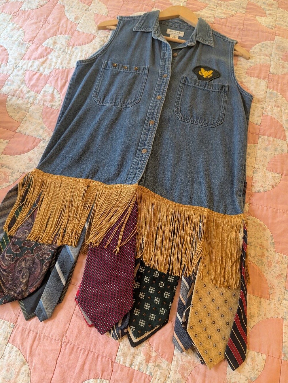 Upcycled vest w vintage mens ties elements, statement outfit